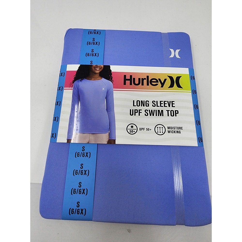 Hurley Girls Long Sleeve Swim Top Purple Polyester Athletic Size Small 6/6X
